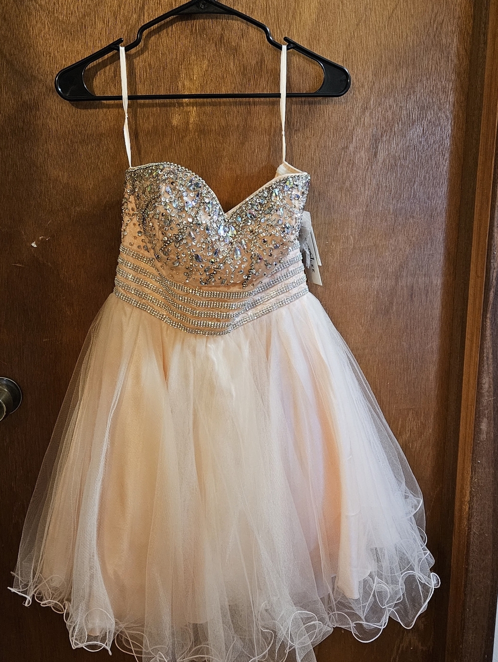 Anny Lee Peach Tulle Party Dress with Jeweled Bodice
